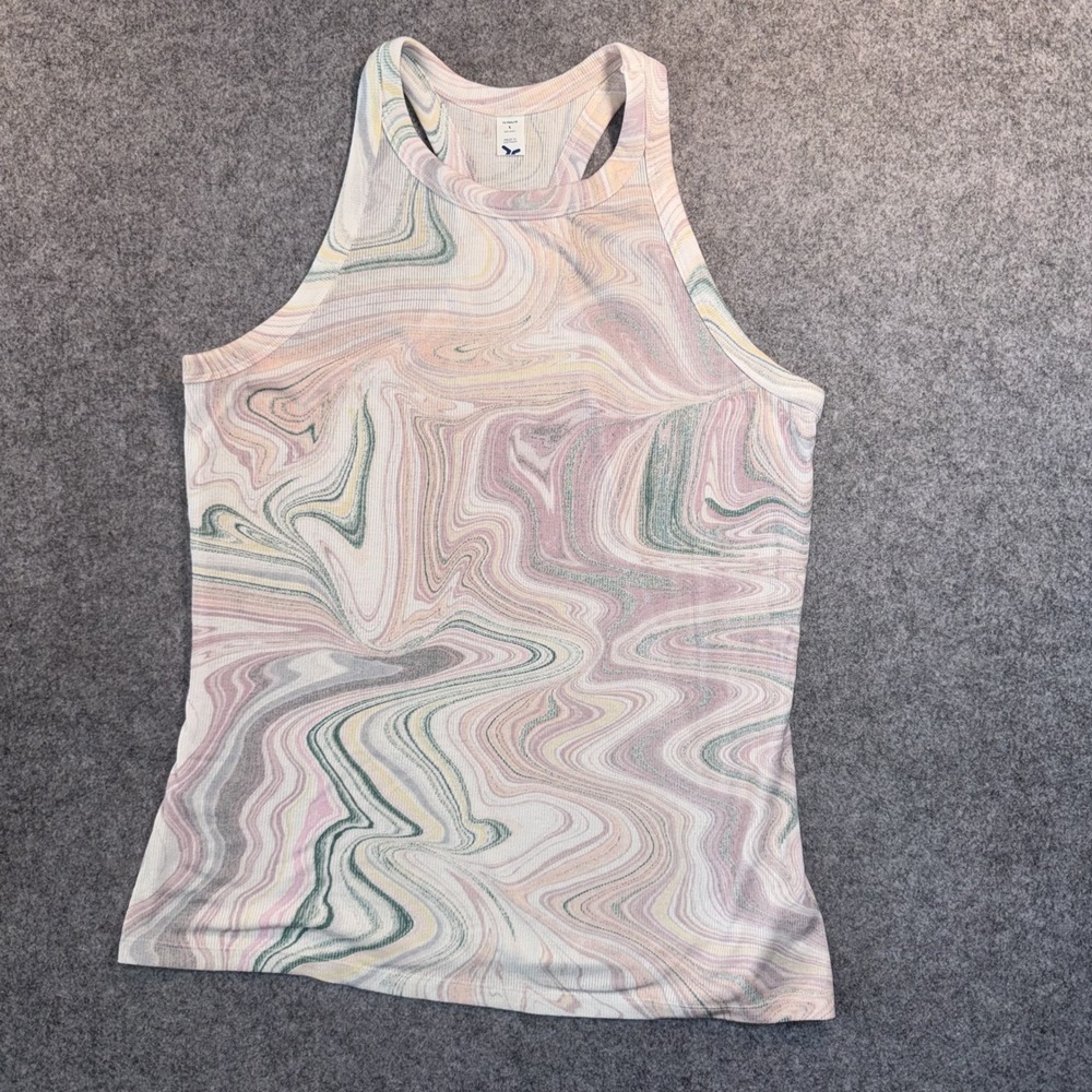 Old Navy Ultralite Go-Dry Tank Top Large Pastel Marble Print Ribbed Knit